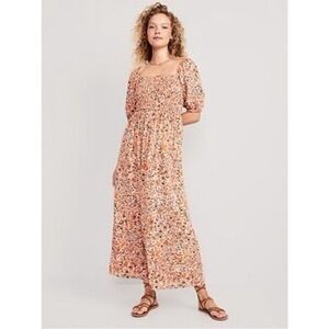 Old Navy Fit & Flare Smocked Floral Maxi Dress - Pink paisley/floral - small